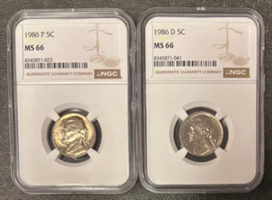 1986-P/1986-D Jefferson Nickels (MS 66) NGC 2 Coin Set - Picture 1 of 2