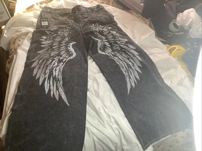 [RARE] NWT TRUE RELIGION SILVER SUN WING HS JESSIE SUPER BAGGY SZ 34 SKATER JEAN - Image 1 of 4