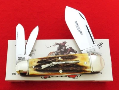 Winchester USA Stag Sunfish Whittler Knife 2010 Rifle Shield Mint In Box AAA+ NR - Image 1 of 4