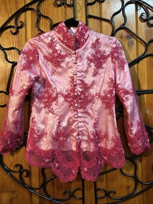 Chaqueta Kimono Vintage Pequeña Rosa Encaje Seda Arte Para Usar Estilo Asiático Talla S Foto 1 de 4