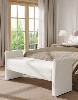 Teddy Upholstered Bench H-Shaped Frame, 2-Seater Soft Teddy Upholstery Bench - Image 1 of 4