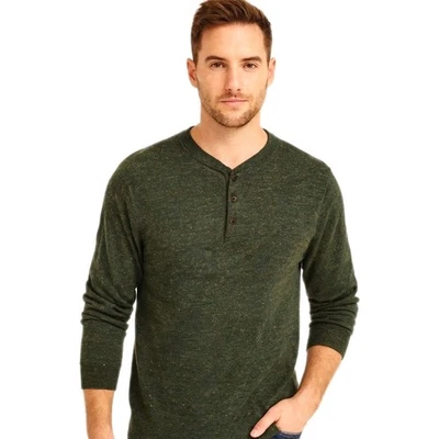 J. Crew хлопок шелк донегал твид Henley свитер зеленый длинным рукавом мужской размер L - Изображение 1 из 4