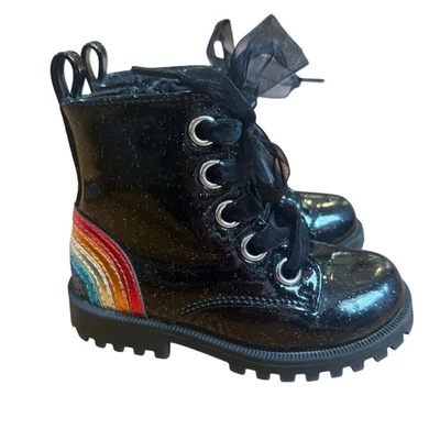 Self Esteem black patent leather rainbow high top lace toddler boots SIZE 6 - Image 1 of 4