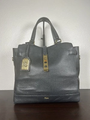 Lauren Ralph Lauren - Bolso de Mano Cartera de Cuero Negro Grano Guijarro Caído Foto 1 de 4