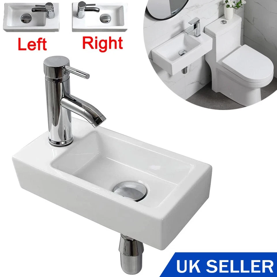 Small Bathroom Wall Hung Cloakroom White Ceramic Compact Hand Wash Basin Sink