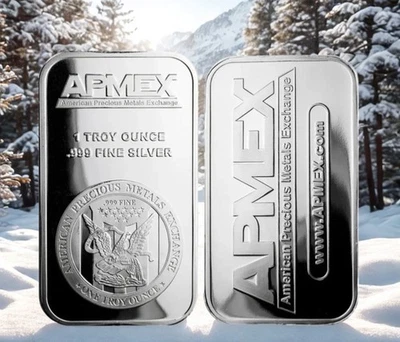 Barra de metal plateado APMEX STYLE I FINE 1 OZ APMEX para coleccionar Foto 1 de 2