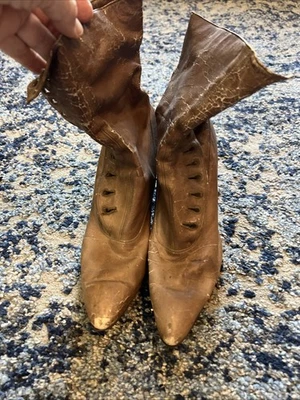 Antique Victorian Women’s Lace Up Leather High Heel Shoes - Image 1 of 4