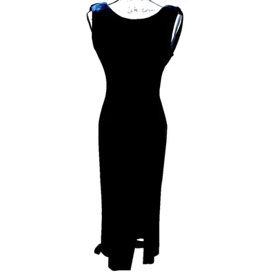 Vintage Betsy & Adam Velvet Cowl Back Maxi Dress Size 8 Black Regencycore Goth - Image 1 of 4