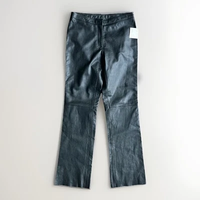 BLACK 100% LEATHER PANTS SZ 8 NWT NICOLE MILLER INCREDIBLE QUALITY VTG Straight - Image 1 of 4