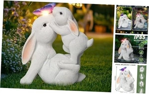 Easter Bunny Figurines Solar Garden Outdoor Statue with Butterfly Decorations  - Picture 1 of 7