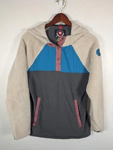 686 Hoodie Mens Medium Gray Cream Sherpa Fleece Pullover Snap Placket Warm - Picture 1 of 12