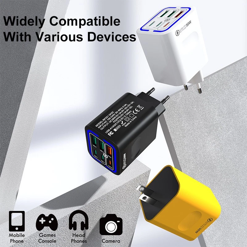 Maleyin 50W Schnell Ladeadapter 6-Port USB-C + USB-A Ladegerät Poweradapter - Bild 1 von 4