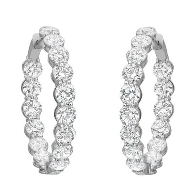 Round Cut Lab Grown Diamond Inside Out Huggie Earrings 14K White Gold 1.97Cttw - Image 1 of 4