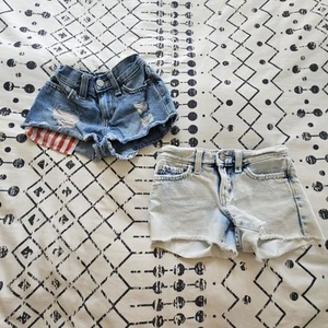 Old Navy American Flag & Acid Wash Cut-off Frayed Raw Hem Denim Shorts, Size 6 - Picture 1 of 3