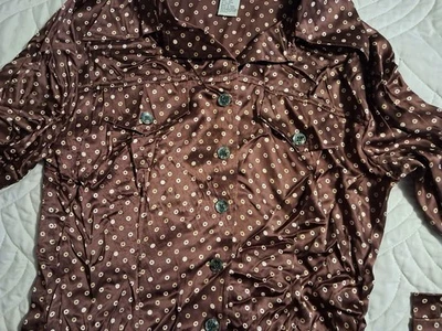 Женская шелковая блузка Jonathan Martin размер M на пуговицах коричневые зеленые круги б/у в отличном состоянии Y2K - Изображение 1 из 4