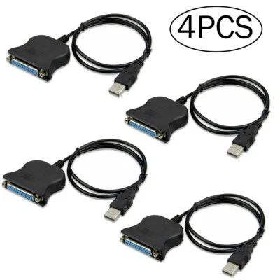 4Pcs New USB to IEEE 1284 DB25 25-Pin Parallel Printer Female Adapter Cable Cord - Image 1 of 4