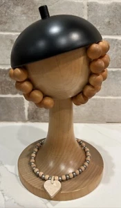 Collana cappello donna perle legno modernista vintage Aarikka Finlandia 8 1/4”t - Foto 1 di 13