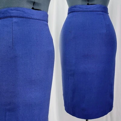 Vintage Jacqueline Ferrar Blue Pencil Skirt w Lining in Rayon/Linen Blend Size 6 - Image 1 of 4