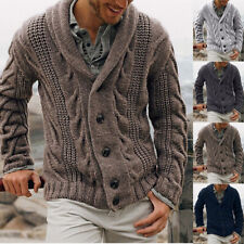 Mens Chunky Collar Cardigan Sweater Buttons Knitted Jumper Coat Jacket Warm