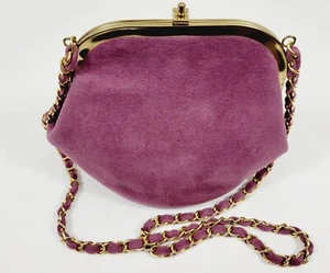 Vintage 80er Wolle Clutch Handtasche lila gold Kette Hardware Druckknopfverschluss LOU TAYLOR  - Bild 1 von 12