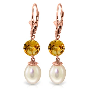 11.1 Carat 14K Solid Rose Gold Elegance pearl Citrine Earrings - Picture 1 of 3