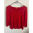 Ruby Rd. Pearl Embellished Sweater Red 3/4 Sleeve Boat Neck Knit Petites PL