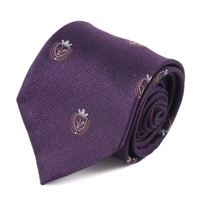 Corbata de seda Ermenegildo Zegna púrpura espiga con medallón de cresta nueva con etiquetas Foto 1 de 4