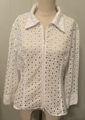 Camisa blanca vintage con recorte en formas de D & Y para mujer con cremallera talla -XL Foto 1 de 4