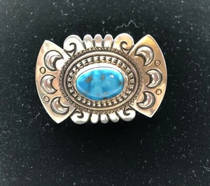 SIGNED Native American NAVAJO BROOCH Leonard Gene silver turquoise prize winning - Picture 1 of 2