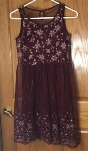 Justice Sz 16 Girls Sleeveless Burgundy/ Glitter Special occasion dress￼ - Picture 1 of 12