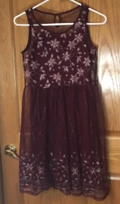 Justice Sz 16 Girls Sleeveless Burgundy/ Glitter Special occasion dress￼ - Image 1 of 4