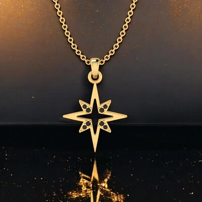 Black diamond necklace,star necklace,Black diamond gold necklace,celestial charm - Image 1 of 4