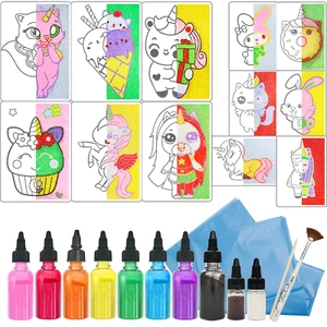 12 Sand Art Pictures Kit Sand Painting Kids Сolor SandArt Sheets Peel and Stick - Picture 1 of 7