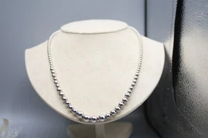 Sterling Silver 925 Italian Bold Large Graduated Ball Bead 20” Necklace 15 GR P4 - Picture 1 of 7