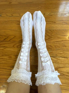 Calcetines góticos Lolita EGL victorianos caprichosos balletcore cabaña con lazo blancos - Imagen 1 de 5