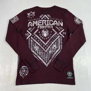 American Fighter Shirt Mens Medium Red Thermal Long Sleeve MMA Biker Workout Y2K - Picture 1 of 12