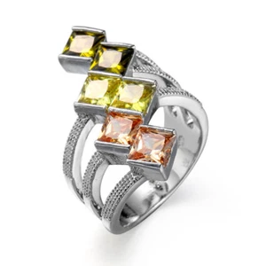 Tolles Weihnachtsgeschenk Rechteck Morganit Peridot Edelsteine Silber Ringe für Frauen - Bild 1 von 6