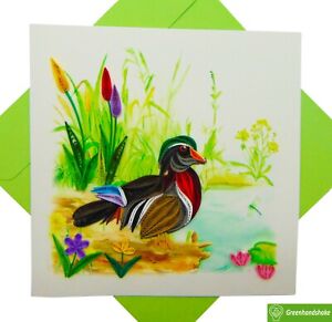 Wood Duck Quilling Greeting Card - Unique Dedicated Handmade Art