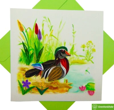 Tarjeta de felicitación Wood Duck Quilling - Arte hecho a mano dedicado único Foto 1 de 4