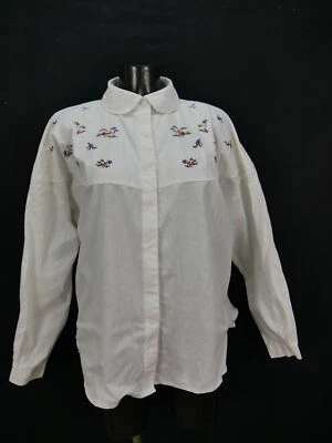 Gr.48 Trachtenbluse Bluse weiß Baumwolle Enzian Tier Wander Stickerei TB2750 - Bild 1 von 2