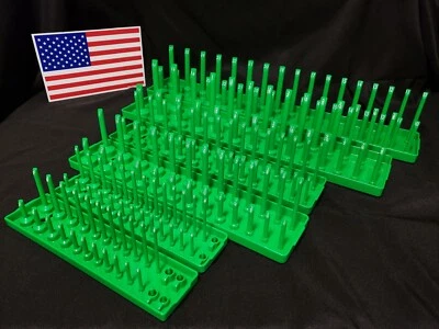 Hansen 6 Pc Socket Tray Metric SAE Tool Rack Holders 1/4" 3/8" 1/2" Green - USA