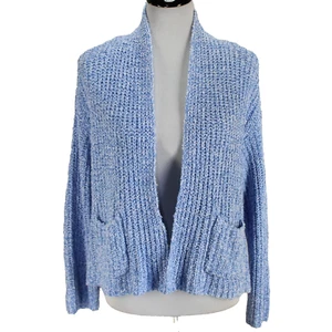Habitat Cardigan Sweater Womens Size M Blue White Open Front Long Sleeve Cotton - Picture 1 of 7