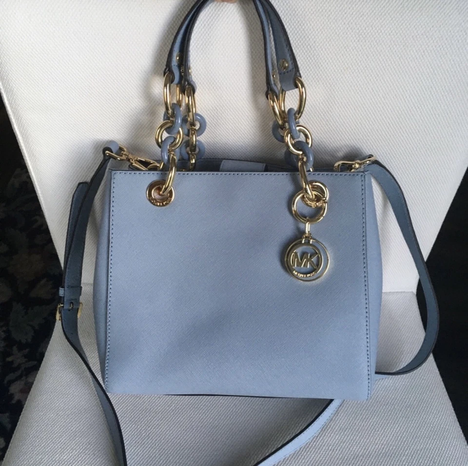 MICHAEL KORS CYNTHIA Leather Satchel Shoulder bag Pale Blue 30S5GCYS1L