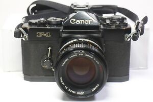 AS IS Canon F-1 35mm SLR Film Camera Black FD 50mm F/1.4 S.S.C MF Lens Case