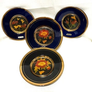 Cloisonne Art  Japanese Plates 3 Colbalt Blue, 1-Black, 6" , Signed - Picture 1 of 5