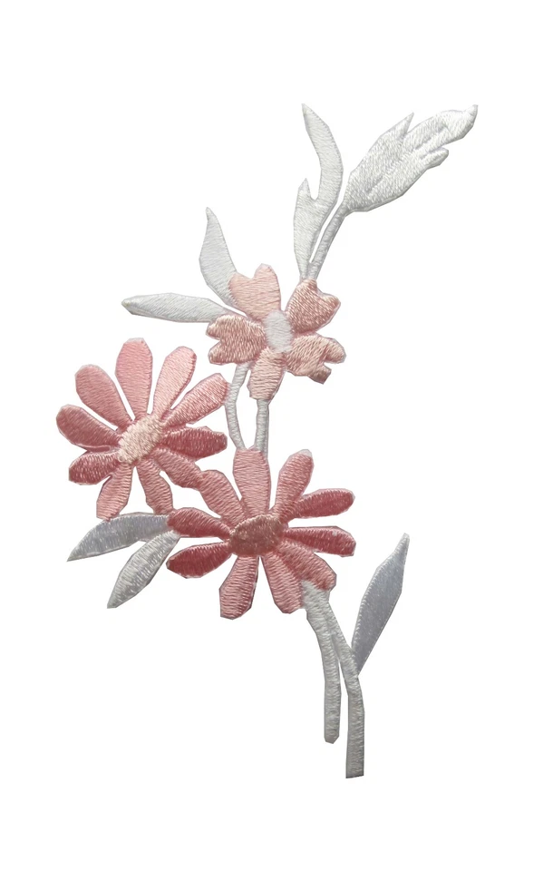 #4096 4" Pink/White Wild Flower Embroidery Iron On Applique Patch  - Image 1 of 1