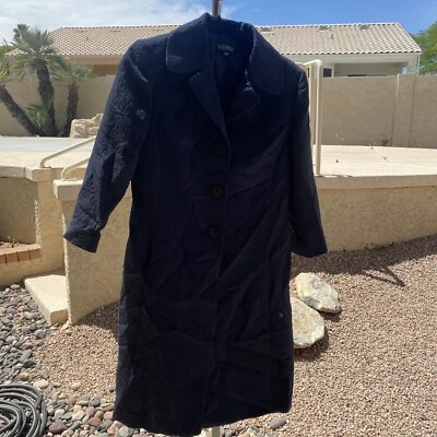 kasper azul marino 3 botones gabardina chaqueta larga talla 6 m1 Foto 1 de 4