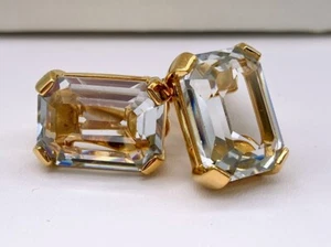 Pendientes de clip vintage de cristal de Swarovski corte esmeralda espalda abierta boda novia - Imagen 1 de 12