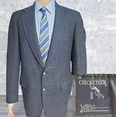 Cricketeer Blazer Mens 38 Gray Wool Windowpane Check Sport Coat Jacket USA - Image 1 of 4