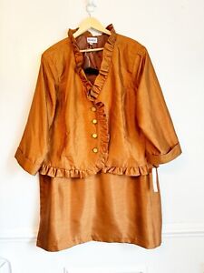 Nicolette 2PC Rust  3/4 Ruffle Blazer Skirt Suit Formal Size 24W Button Front